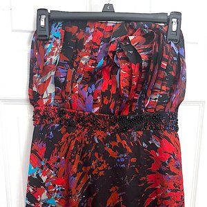 NWT BCBGENERATION ROUGE MULTICOLOR STRAPLESS DRESS BEADED EMPIRE WAIST SIZE 6